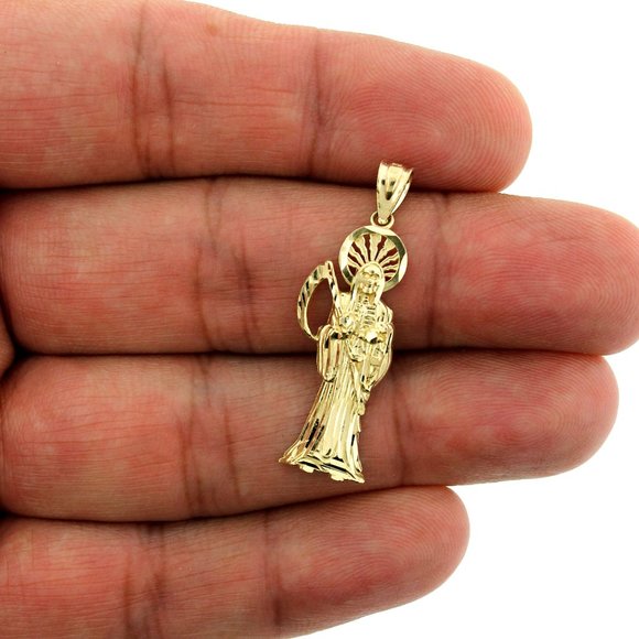 10K Real Gold Cuban Link Chain and Santa Muerte Grim Reaper Pendant Set - Picture 2 of 10